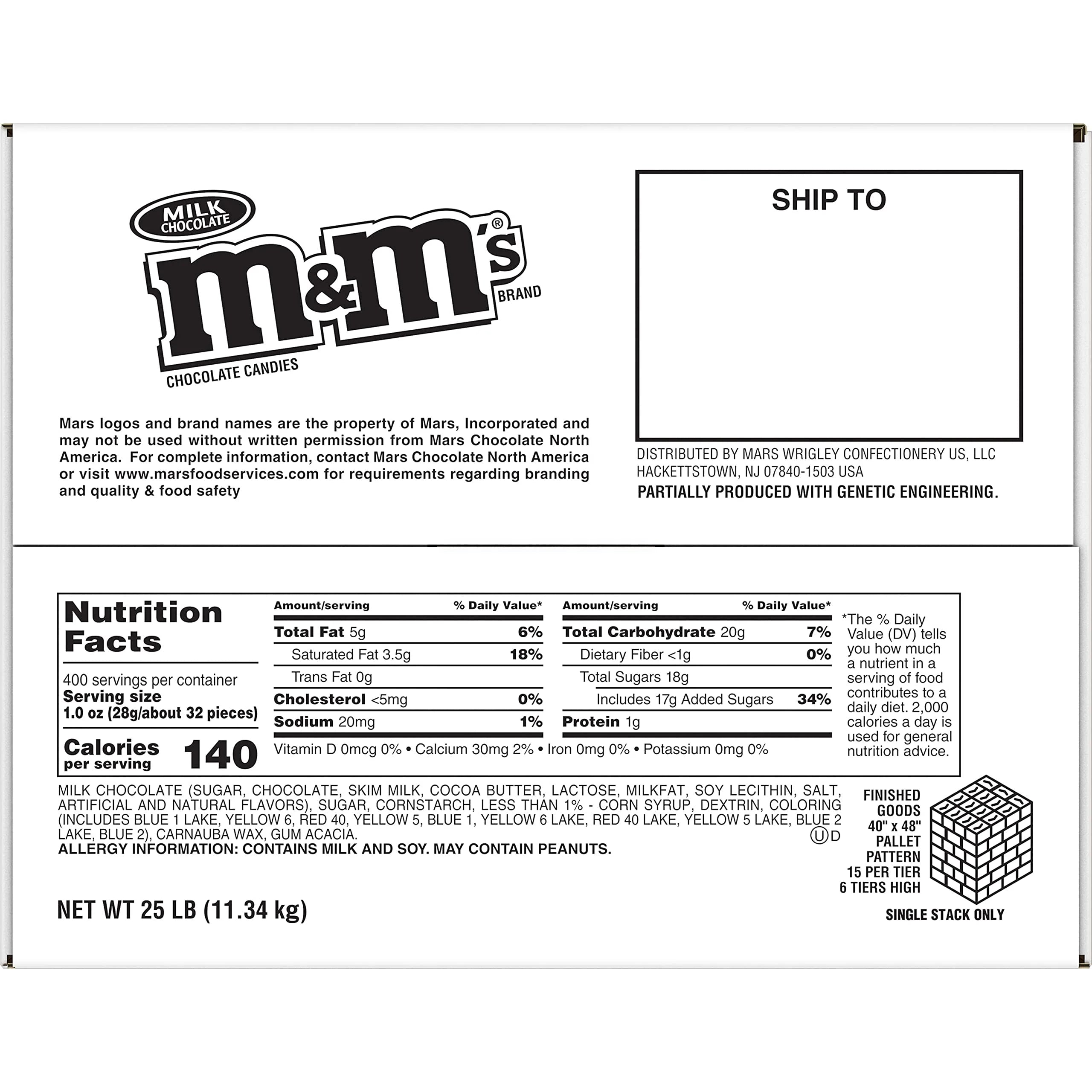 M&M,S M&Ms Milk Chocolate Candy 25Lb Bulk Box, 25 Ounce