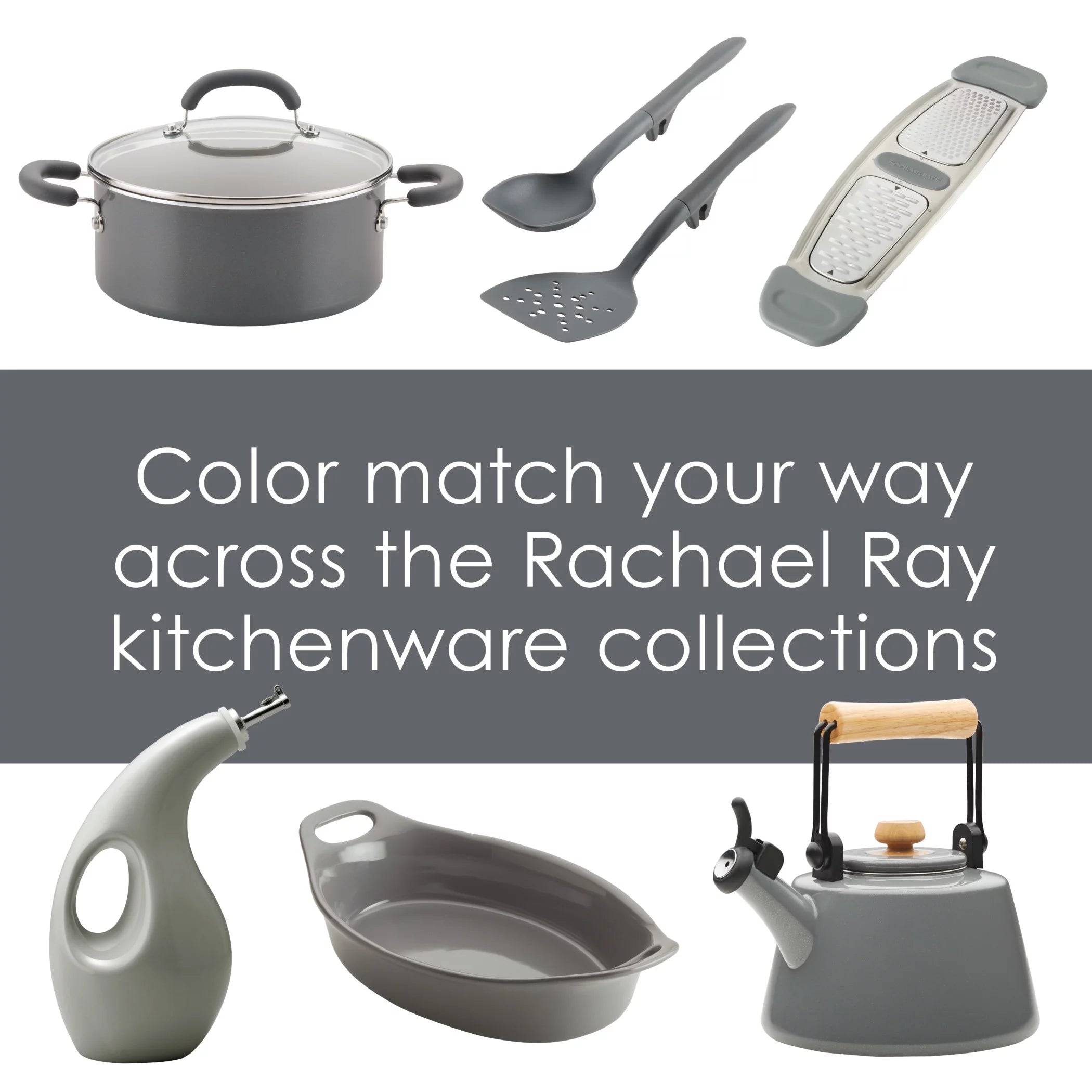 Rachael Ray Kitchen Prep Garbage Bowl, Veg-a-Peel, and Bench Scrape Set, 3-Piece, Sea Salt Gray