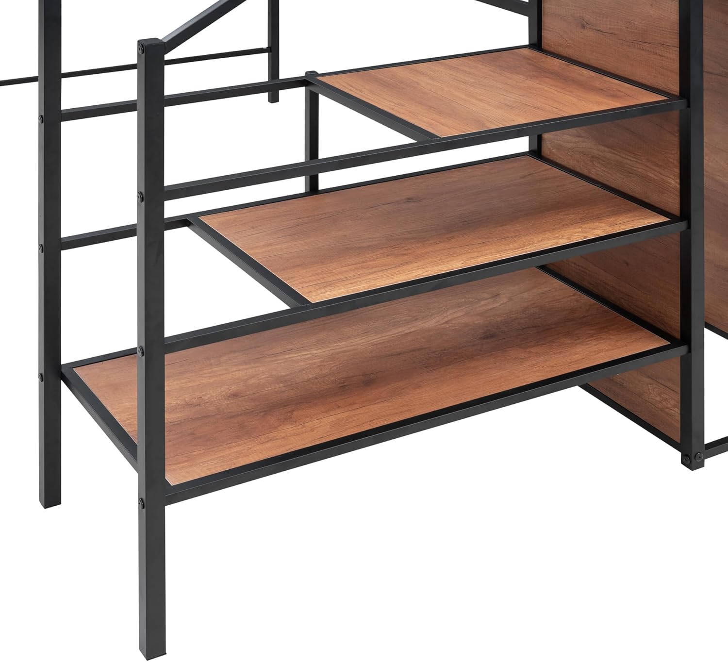 Harper & Bright Designs Metal Full Size Loft Bed with Desk and and Metal Grid, Loft Bed Full with Storage Stairs and Wardrobe,Space Saving Loft Bed with Desk Underneath for Kids Teens, Black