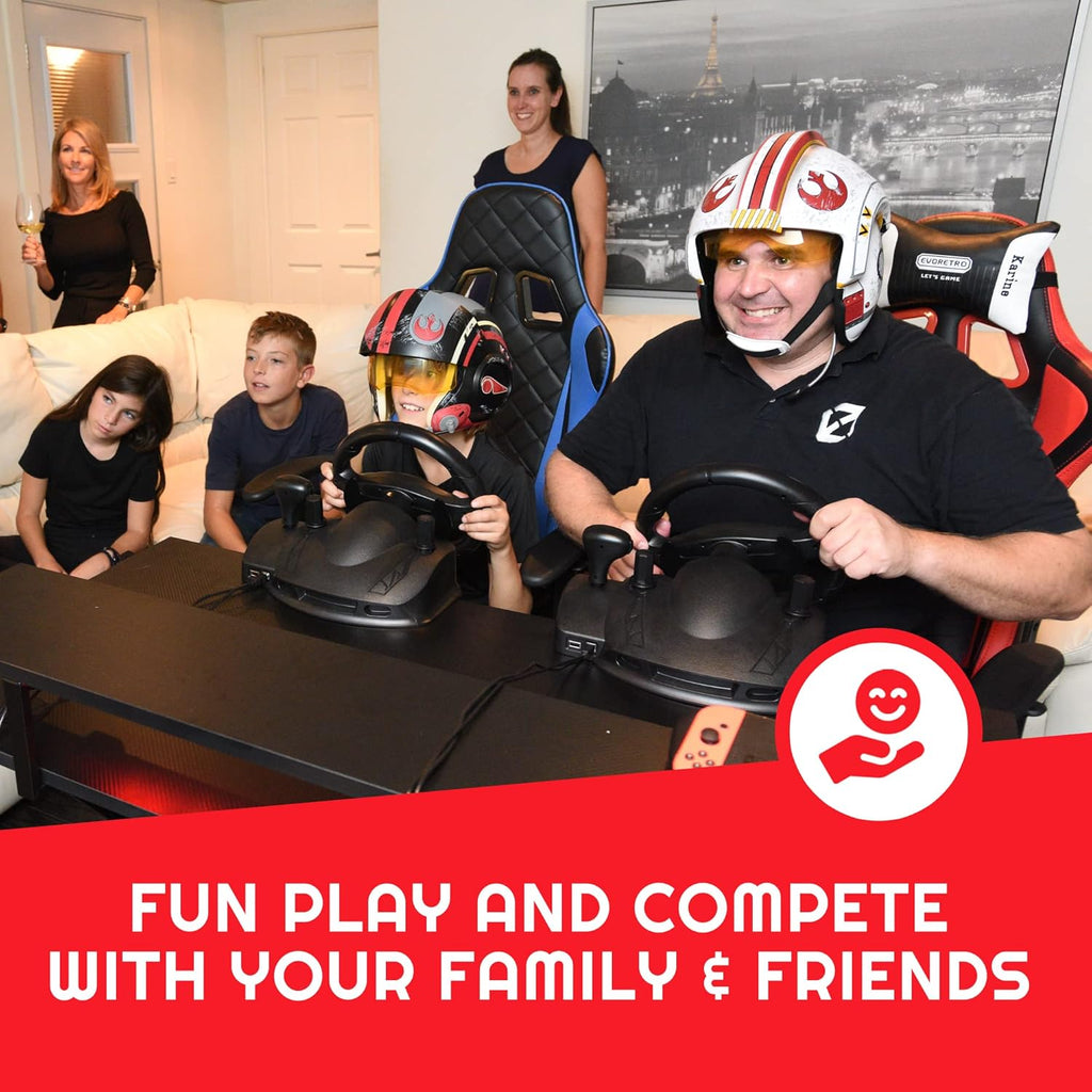 EVORETRO Steering Wheel for PC, Racing Wheel, Pedals, Paddle & Stick Shifter, Compatible with Nintendo Switch Games - Mario Kart 8 & More! High Vibration Feedback, Adjustable Desk Clamp
