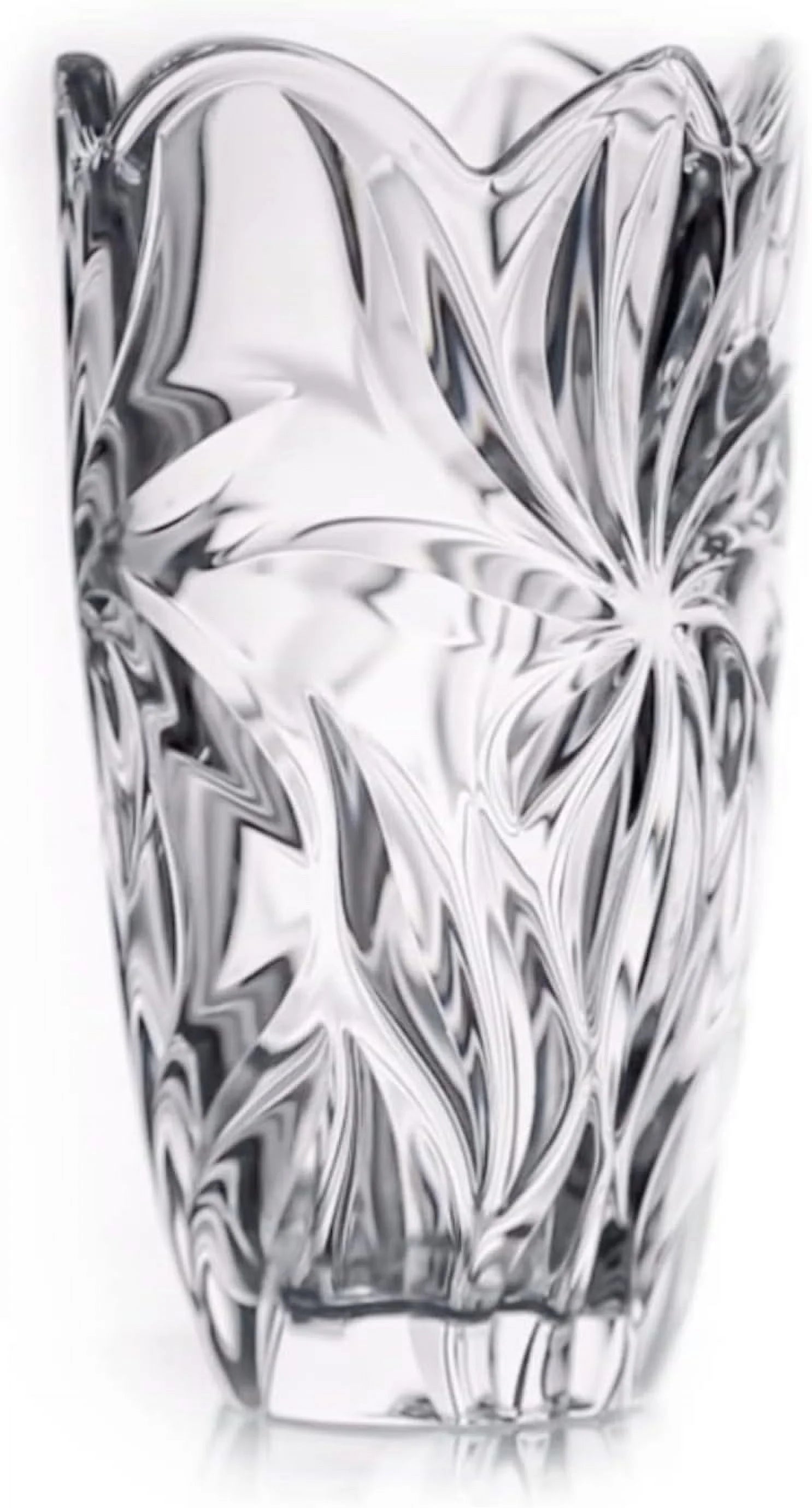 Bohemian Crystal Glass Vase 11"-H Clear ''Flora'' Vintage Design Centerpiece Flower Vase Home Decor Wedding Birthday Housewarming Anniversary