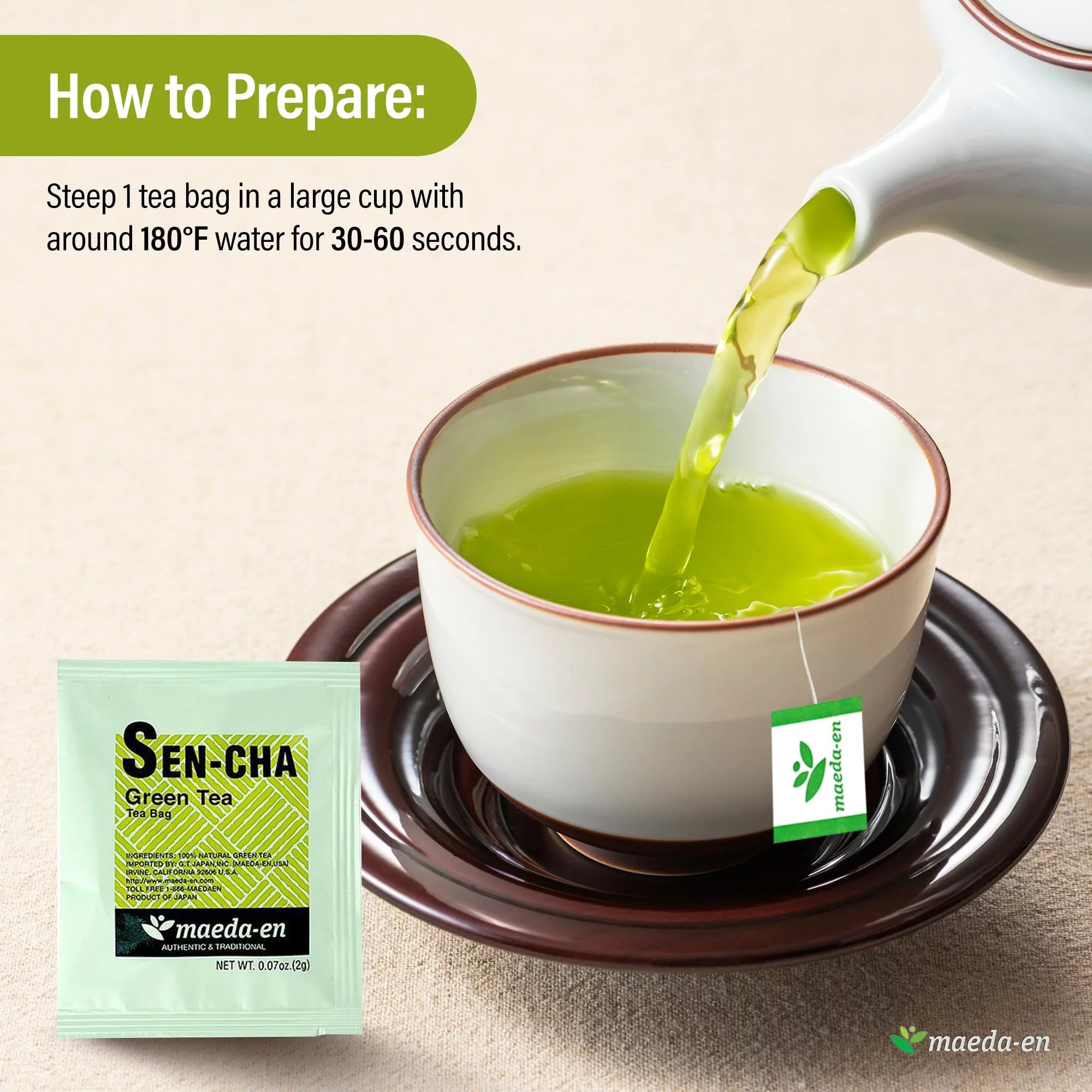 Maeda-en Premium Sen-cha Green Tea 40 Tea Bags Japanese Origin Hot or Iced Drink Individually Wrapped Teabag
