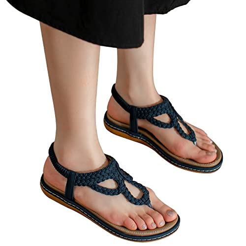 Meeshine Women's Bohemia Flip Flops Summer Beach T-Strap Flat Sandals Comfort Walking Shoes