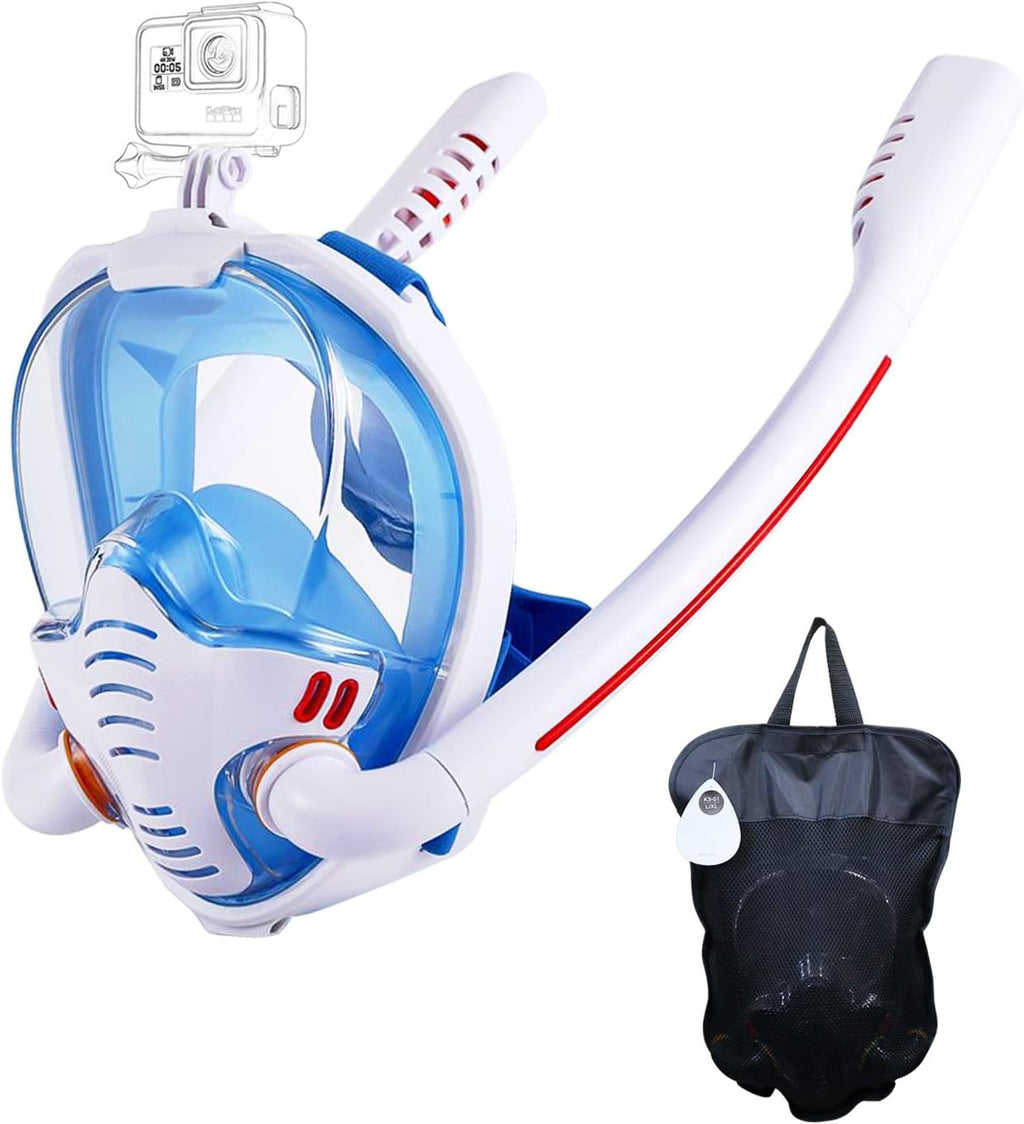 HJKB Full Face Snorkel Mask with Anti-Fog Wipes, 180 Degree Panoramic HD View Snorkeling Mask, Anti-Leak Dry Top Set for Adults and Kids Pack of 2