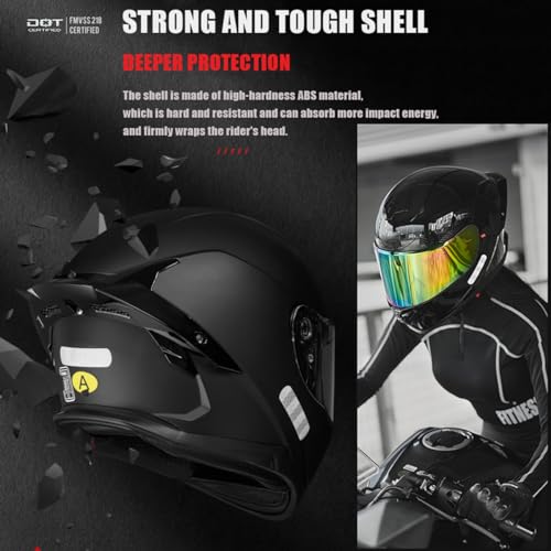 Full Face Bluetooth Motorcycle Helmet Modular Motocross Integrated Helmets DOT Approved Flip up Anti-Fog Dual Visors Sports Racing Helmet Built-in Speaker for Adults Men and Women