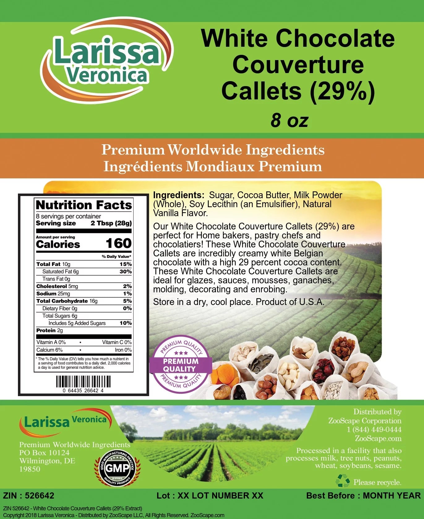 Larissa Veronica White Chocolate Couverture Callets (29%), (8 oz, 2-Pack, Zin: 526642)