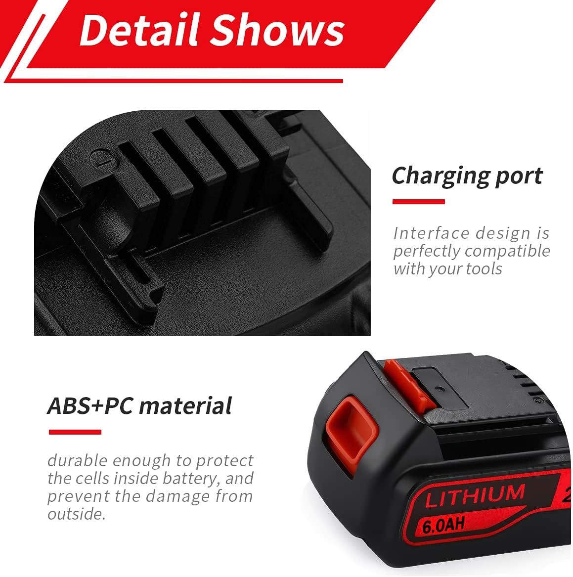 2 Pack 6.0Ah 20V Max Replacement Lithium Battery for Black and Decker 20Volt Max LBXR20 LB20 LBX20 LBXR2020 LBX4020 LB2X4020-OPE LBXR20-OPE Extended Capacity Battery Pack of 2