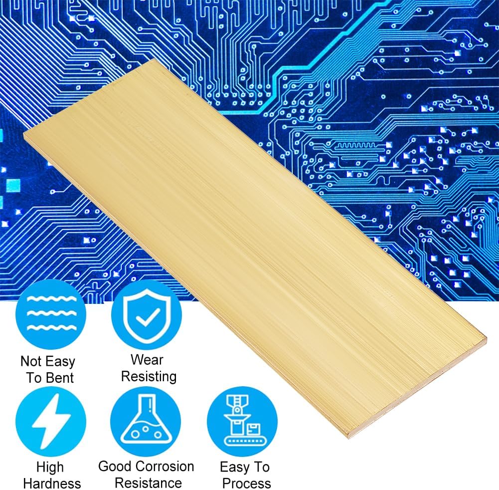 OLYCRAFT Rectangle Brass Sheet 6 Inch Length x 2 Inch Width x 1/8 Inch Thick Gold Brass Sheet Raw Brass Sheet Material Rectangle Metal Brass Sheet for Metal Stamping Models Repairs DIY Crafts