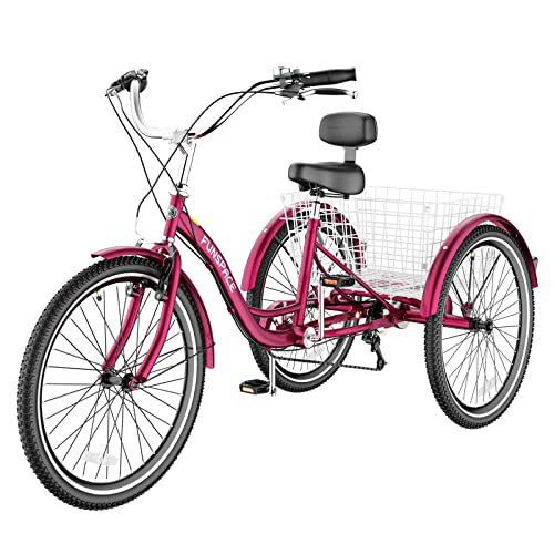 Adult Tricycles, 7 Speed Adult Trikes 20/24/26 inch 3 Wheel Bikes, Cruise Bike with Basket for Seniors, Women, Men for Recreation, Shopping, Exercise, Multiple Colors