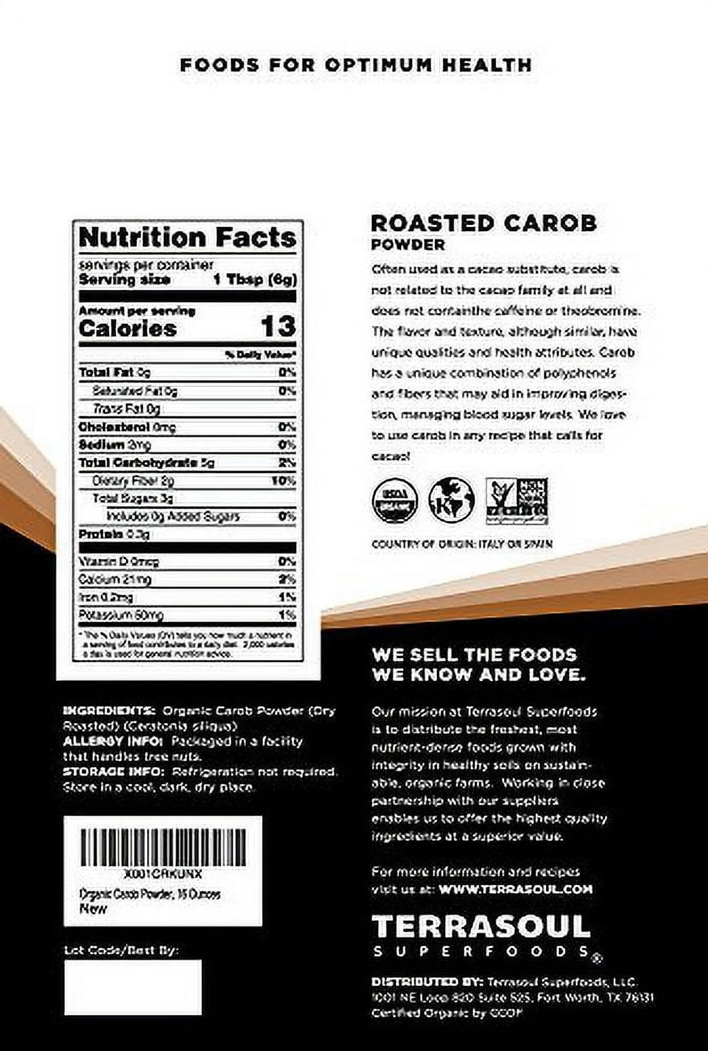 Terrasoul Superfoods Organic Carob Powder 2 Lbs (2 Pack) - Cocoa Powder Alternative | High in Fiber