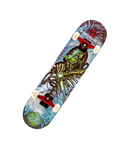 Punisher Boys Skateboard Complete with 31.5" x 7.75" Double Kick Concave Deck Canadian Maple ABEC-7 Bearings