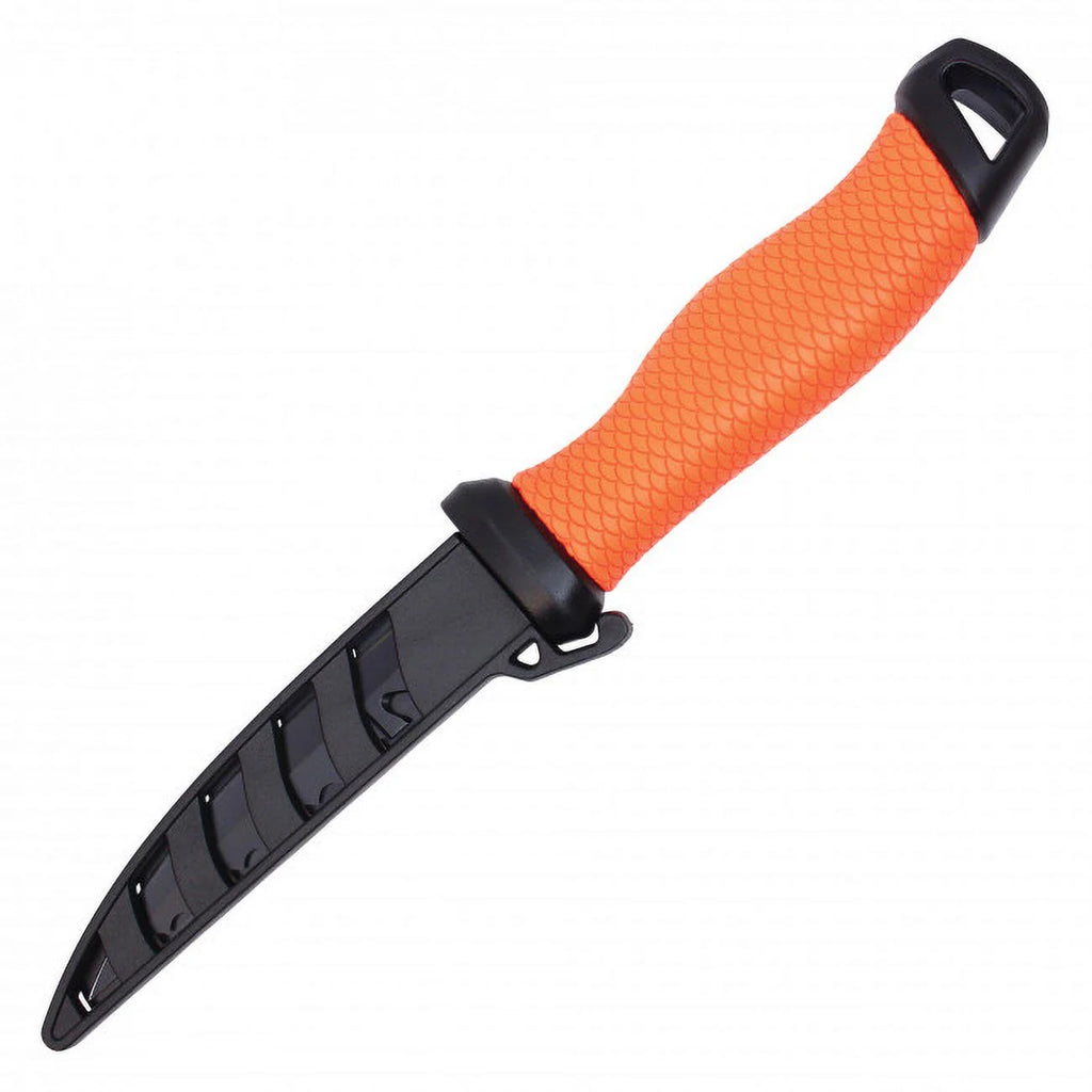 10.5" Gut Hook Filet Knife Orange Handle with Black Sheath
