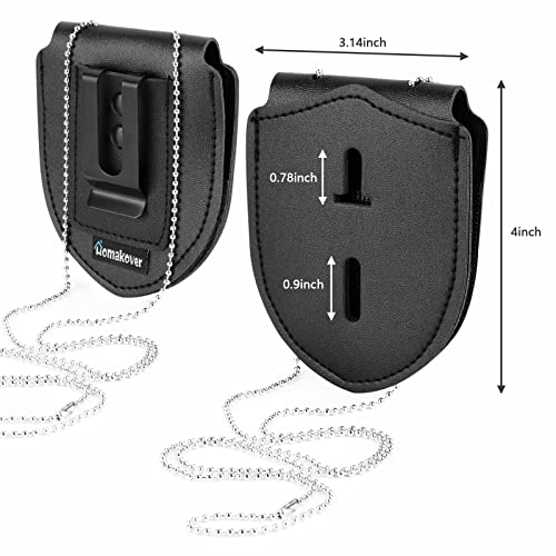 1 Pack Sheriff Badge Shield Holder with Faux Leather Wrapped Heavy Duty Steel Belt Clip with Stainless Steel Necklace, Universal, Black, Deputy Badge Holder, 8x3 inch (1 Pack)