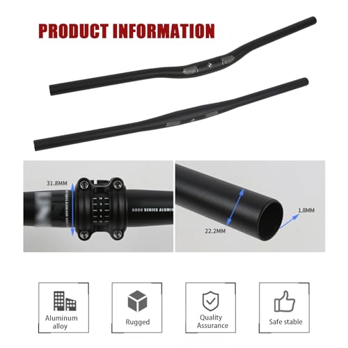 BINTING Mountain Bike Handlebar Aluminum Alloy Mountain Bike Handlebars 31.8mm Bars Bicycle Parts Universal Fits Bikes for Downhill Cycling Racing Ergonomic 15mm Rise