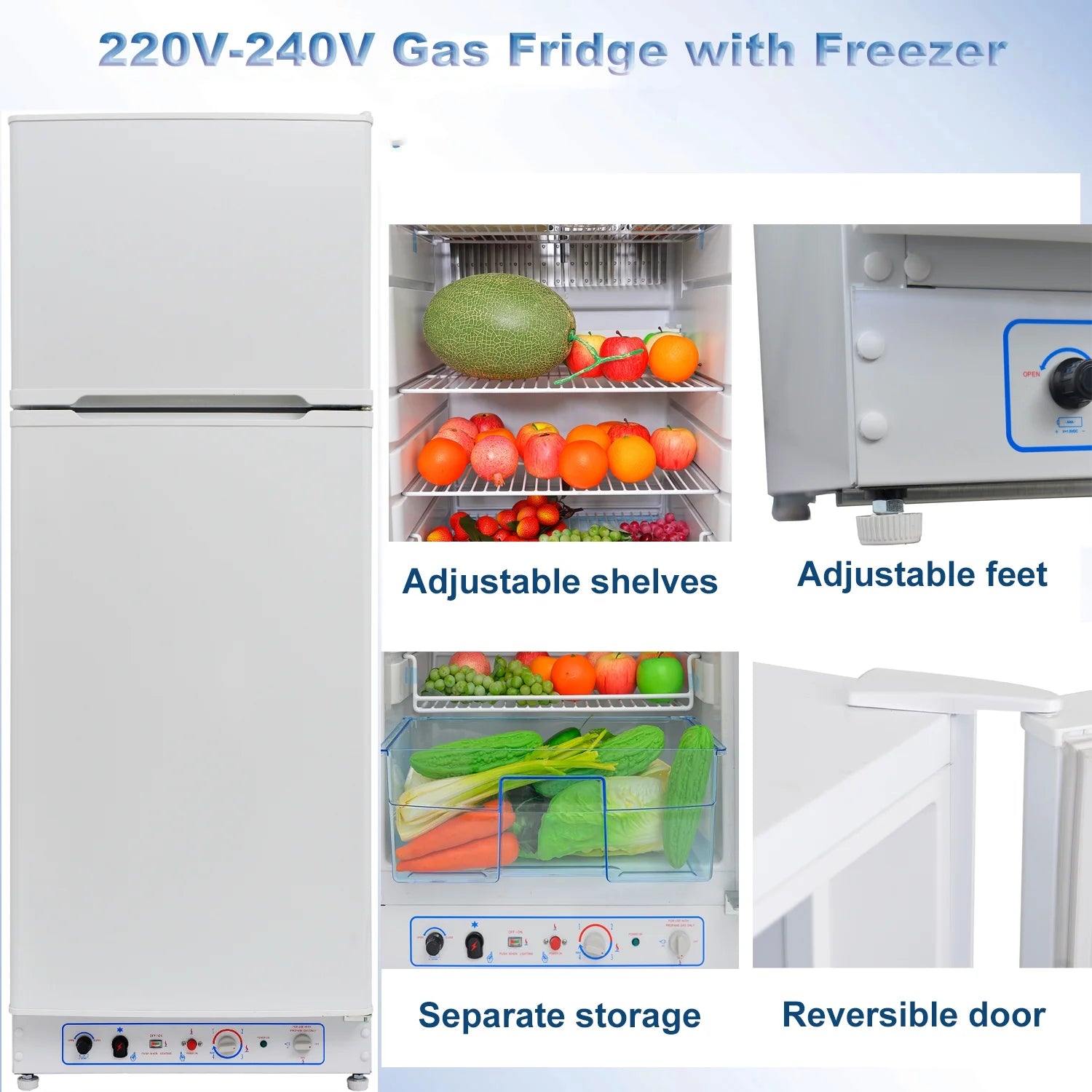 Smad Propane Refrigerator 110V/Propane Fridge up Freezer 9.3 Cu ft Large Capacity off Grid