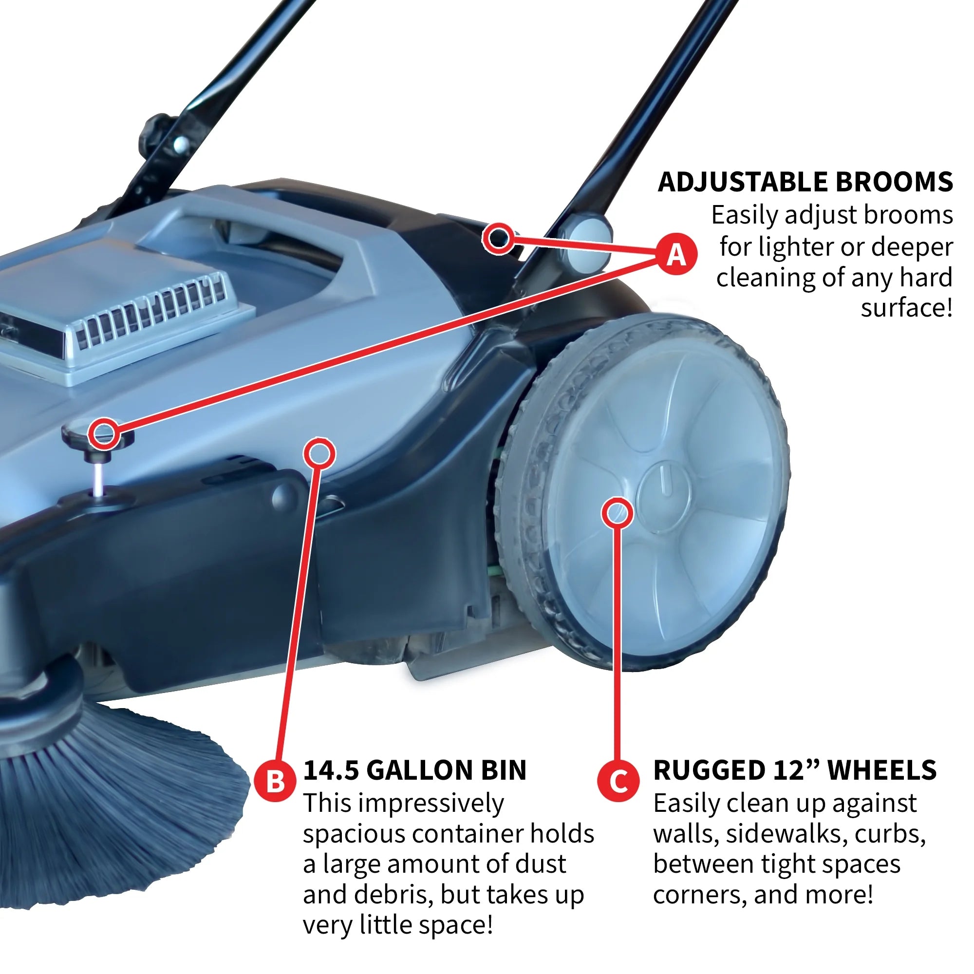 Tomahawk Power TOS38 38" Walk Behind Push Sweeper w/ Triple Power Side Brooms