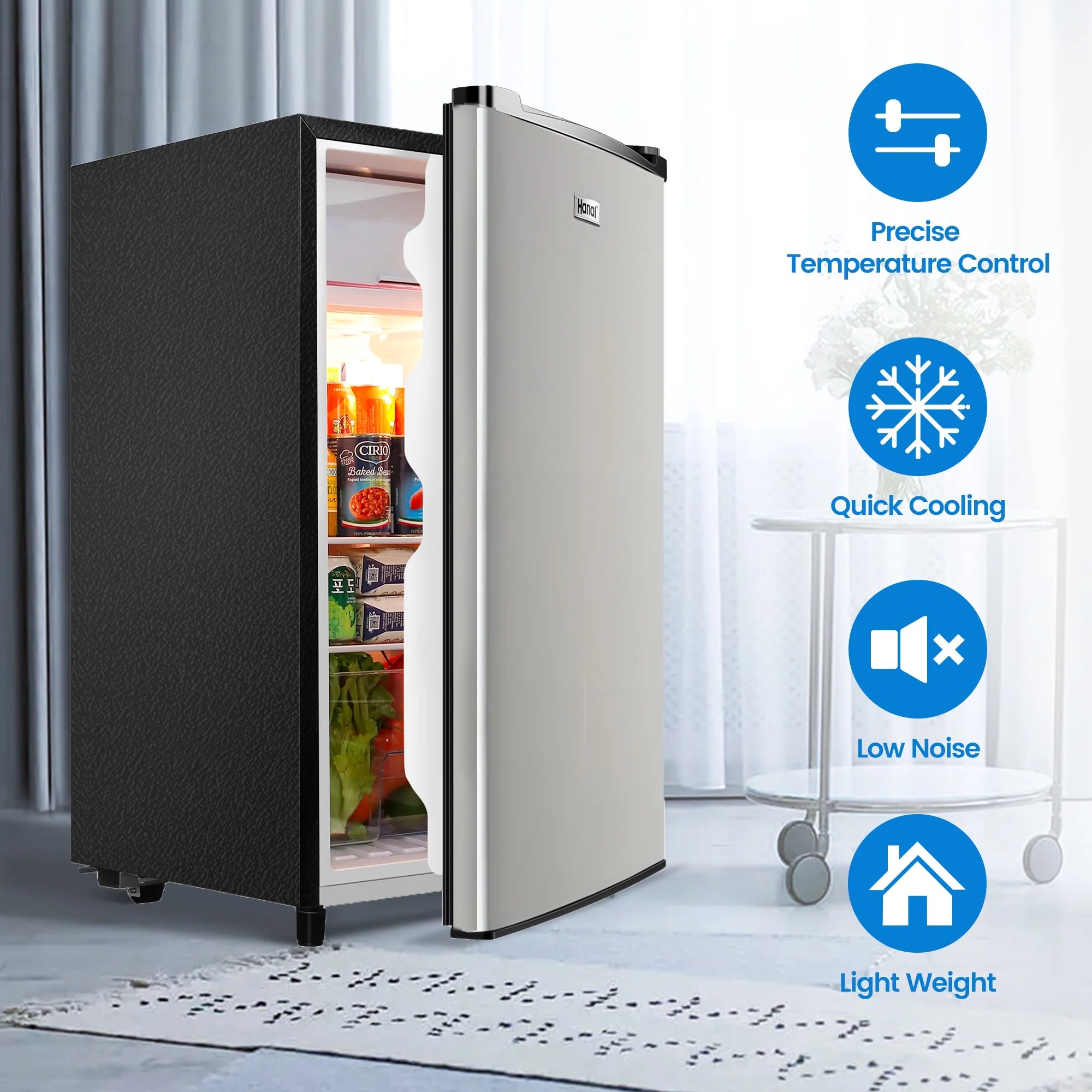 WANAI 3.2 Cu ft Single Door Mini Fridge, Silvery