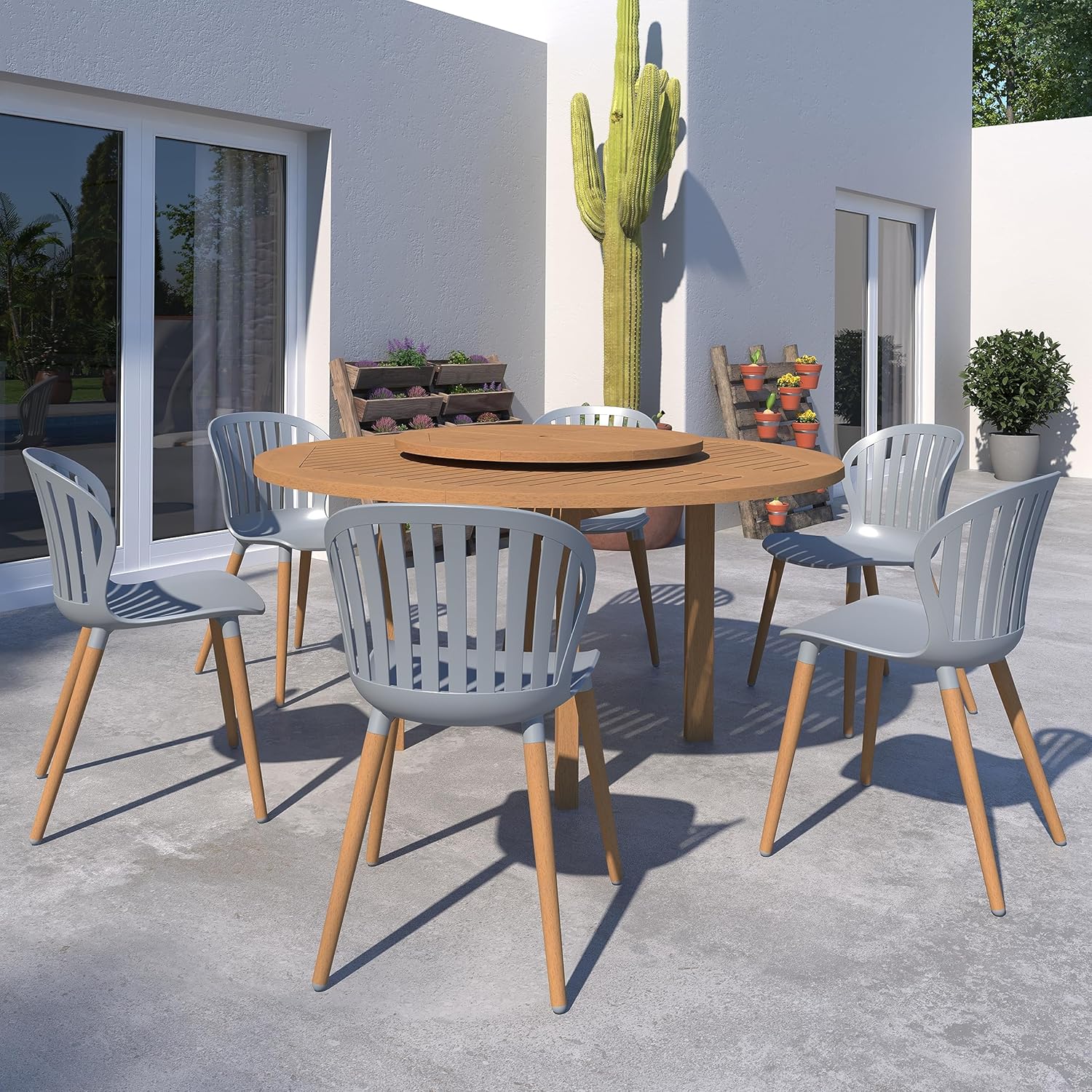 Amazonia | Eucalyptus Wood | Ideal for Patio and Outdoors Lucon 7-Piece Round Dining Set, Brown