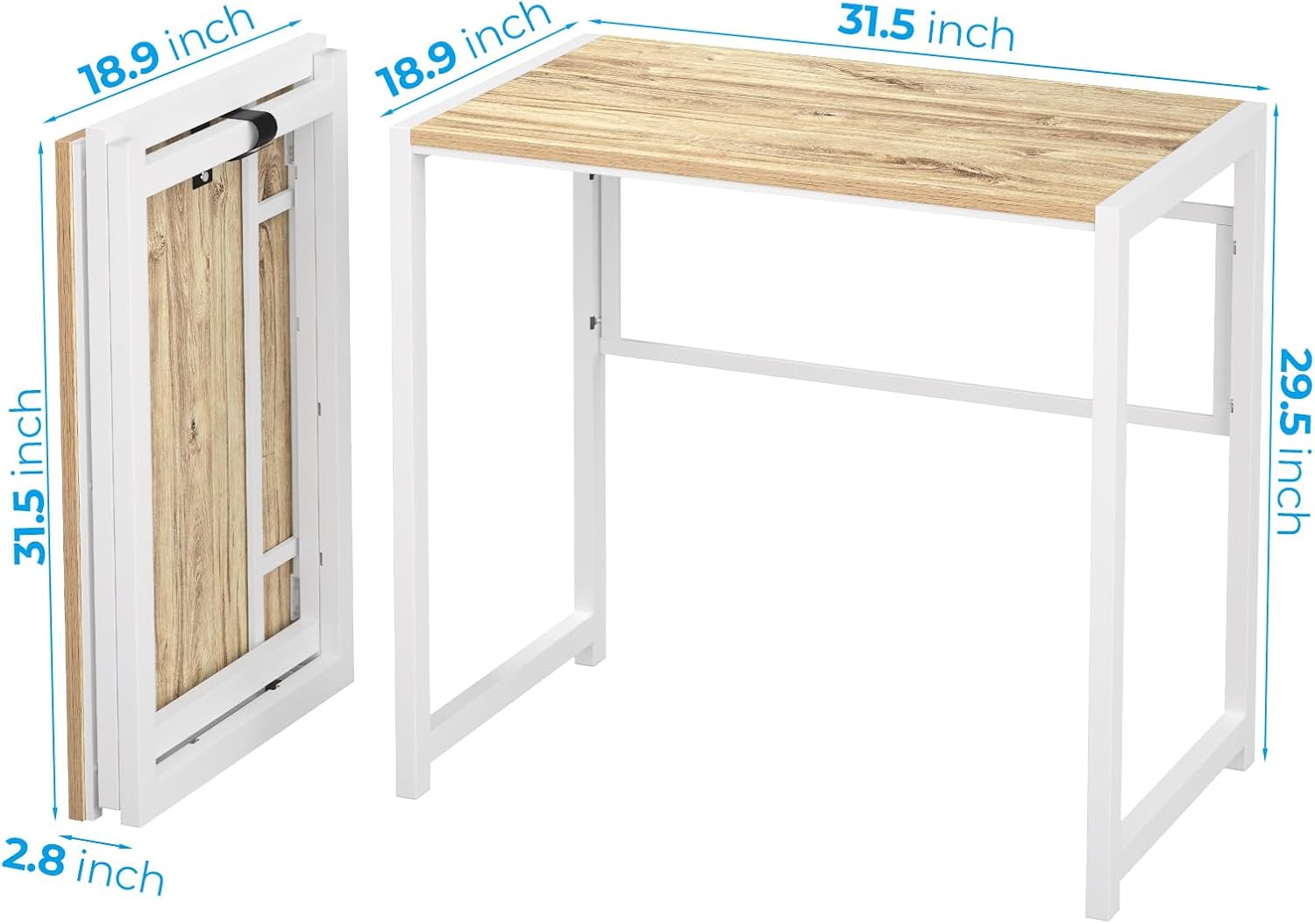 GreenForest Folding Desk No-Assembly,31.5 in Small Desk for Small Spaces Computer Desk for Home Office,Space Saving Foldable Table Study Writing Desk, Printer Stand with Storage Shelf
