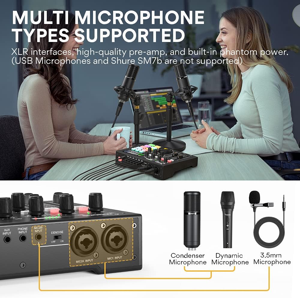 Audio Interface with DJ Mixer and Sound Card, Maonocaster Portable Podcast Production Studio for Guitar, Live Streaming, Recording, Chat, Broadcast, Gaming, Compatible with PC, smartphone (AM100K0)