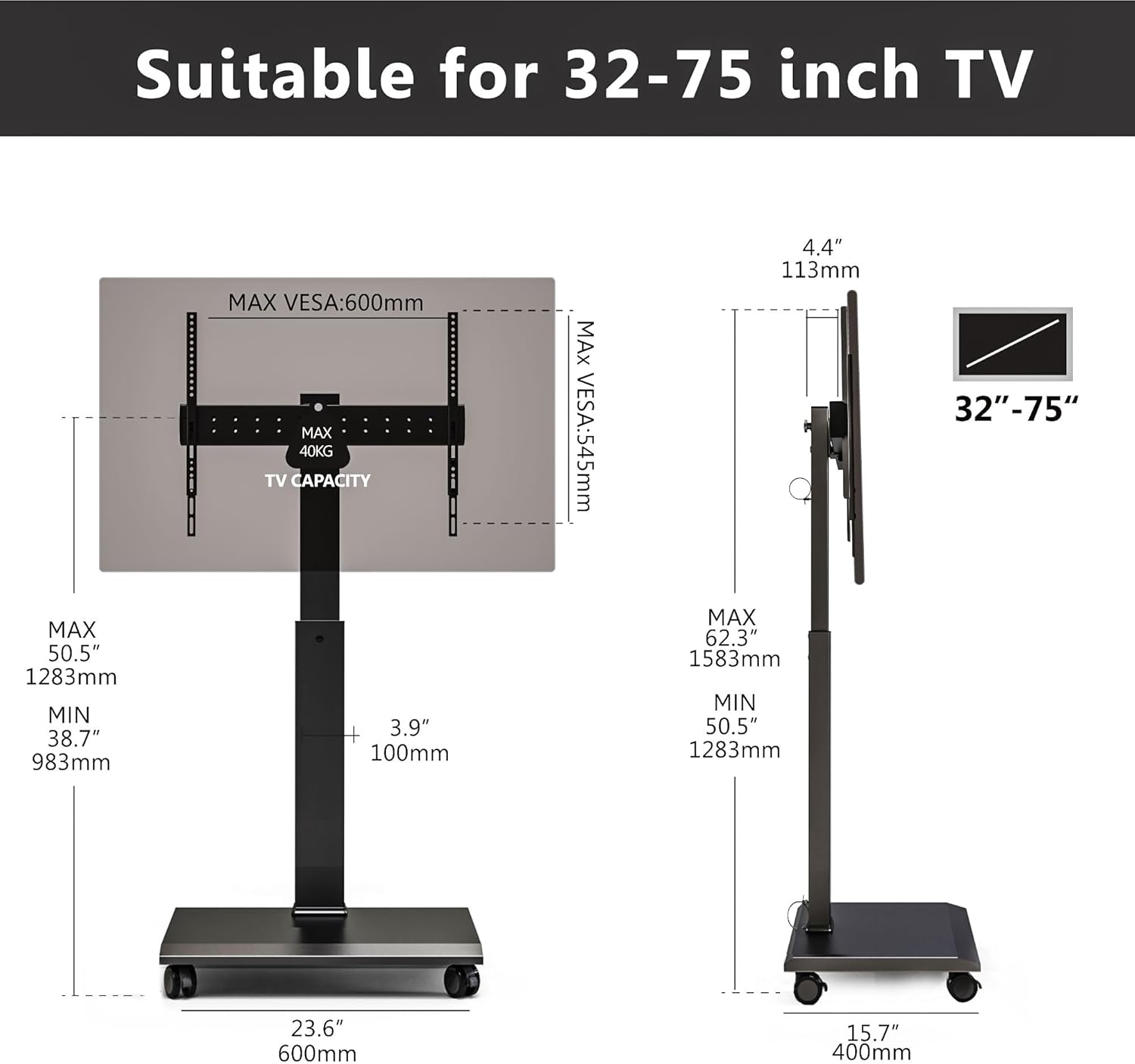 FITUEYES Table Top TV Stand for 50-85 inch TVs and Rolling TV Stand for 32-75 Inch TVs
