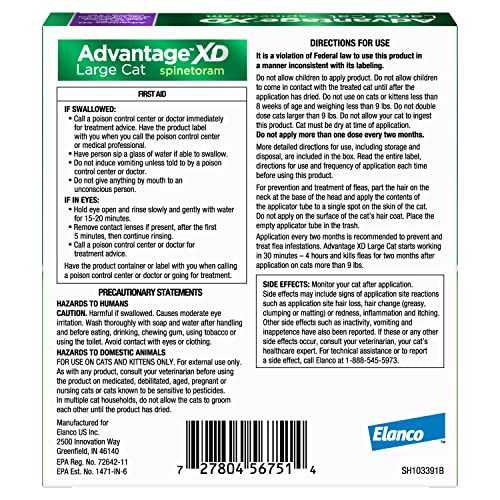 Advantage XD Large Cat Flea Prevention & Treatment For Cats over 9lbs. | 4-Topical Doses, 2-Months of Protection Per Dose