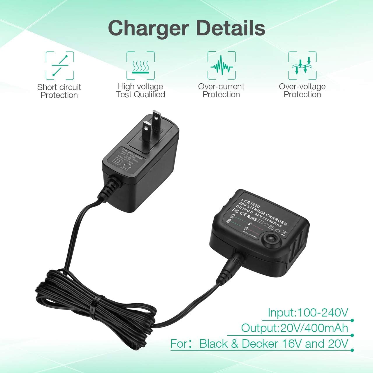 FirstPower 3.0Ah LBXR20 Battery 2Packs - Compatible with Black & Decker 20V Max Li-ion Cordless Tool + LCS1620 20V Charger for Black & Decker 20V Lithium Battery Pack of 2