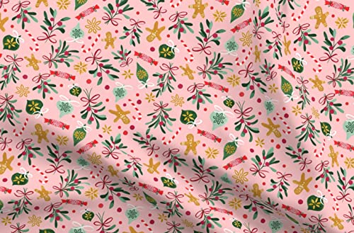 Spoonflower Fabric - Vintage Christmas Pink Winter Holidays Gingerbread Ditsy Green Printed on Petal Signature Cotton Fabric by The Yard - Sewing Quilting Apparel Crafts Decor