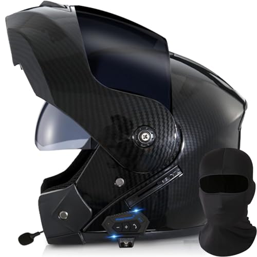 Motorcycle Bluetooth Modular Helmet Full Face Flip Up Anti-Fog Double Visor Helmet Built-in Dual Speaker with Microphone for Adult Men and Women DOT/ECE Approved