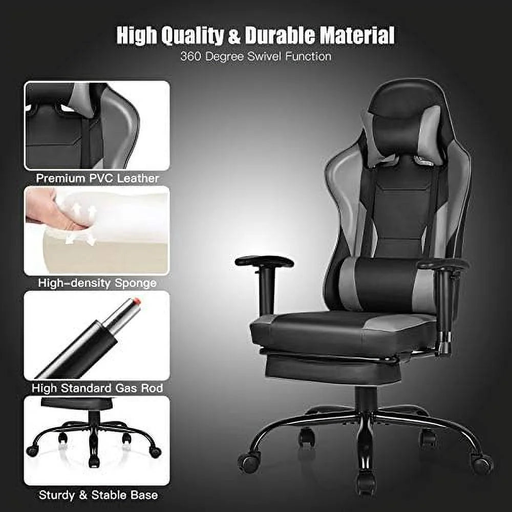 Gaming Chair  High Back Computer Gaming Chair with Adjustable Armrests &amp; Massage Lumbar Support  Swivel Ergonomic Reclining Office Chair (Black)