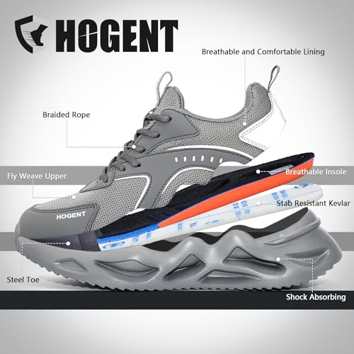 Hogent Steel Toe Shoes Men and Women Anti-Slip and Anti-Puncture Work Safety Shoes Lightweight Breathable Wear-Resistant Sneakers Indestructible Steel Toe Composite Shoes