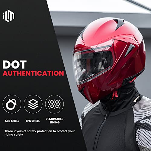 ILM Motorcycle Helmets Modular Dual Visor Flip-up Full Face Street Bike Racing Helmet DOT 5 Colors Model 808