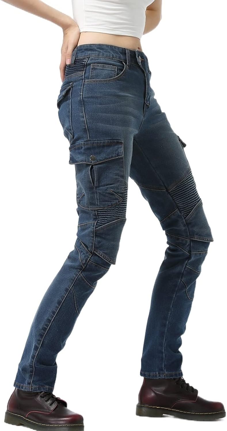 Women's Motorcycle Pants Anti-Drop Cycling Jeans New Upgraded Liner, Removable Suitable Women, Youth Get Cycling Gear (Color : Blue Upgrade, Size : Small)