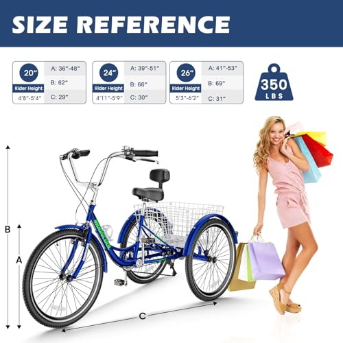 Adult Tricycle 7 Speed 3 Wheel Bike Adult Trikes, Three-Wheeled Bicycles Cruise Trike with Basket for Seniors, Women, Men for Recreation Shopping