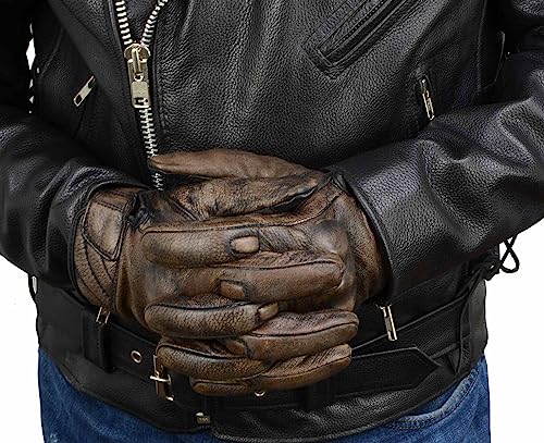 Milwaukee Leather MG7514 Men's Brown Leather with Gel Palm Motorcycle Gloves W/Protective Knuckle