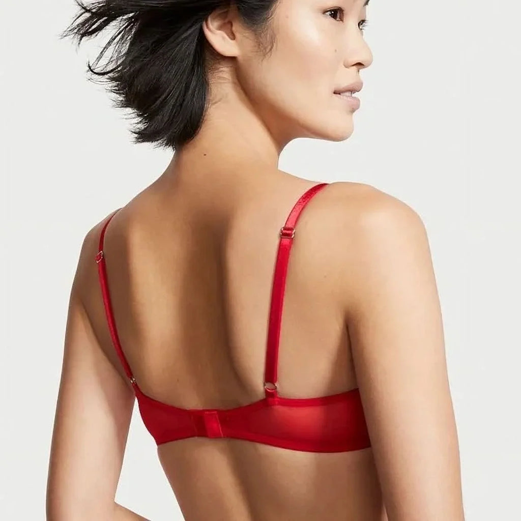 Victoria's Secret Lipstick Red Dream Angels Wicked Unlined Sheer Mesh & Bow Balconette Bra