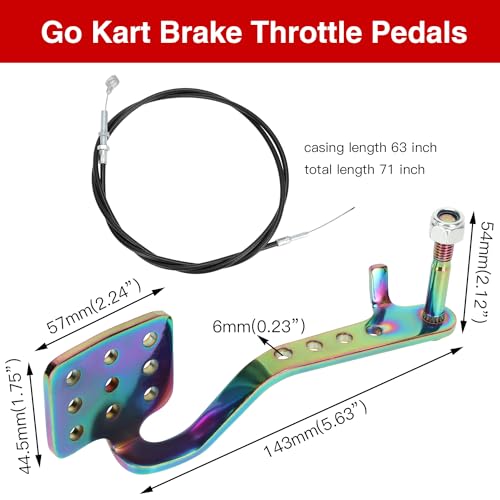 GREHUA Go Kart Pedals,Go Cart Brake Pedal with 71” Throttle Cable Kit for Predator 196cc 212cc 6.5hp Road Rocket Azusa Fun Kart Radio Flyer Carter Vintage Racing Drift Trike Heavy Duty Parts Black
