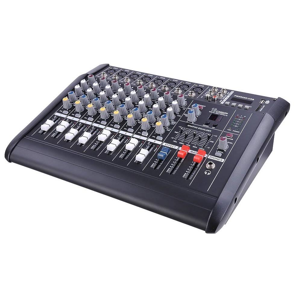 Pro 8 Channel Powered Mixer Power Mixing Amplifier Amp 16DSP w/ USB Slot