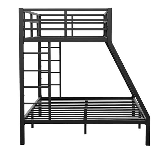 Bunk Bed Twin XL over Queen with 2 Ladder & Safety Railing, Metal Bunk Bed Frame for Kids/Adults Bedroom, Strong Slats Support, Under Bed Storage, Space Saving, Noise Free, No Box Spring Needed, Black