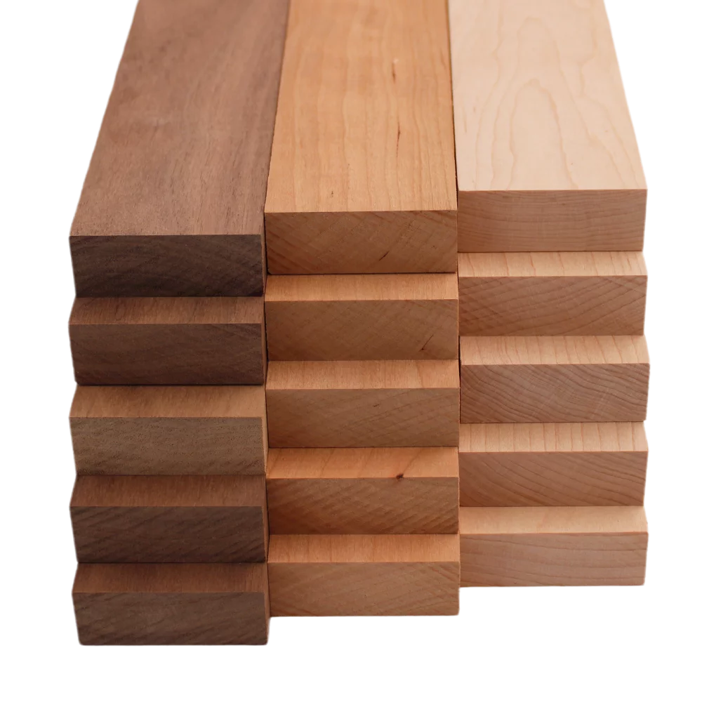 Domestic Variety Pack 5 Walnut, 5 Maple and 5 Cherry Boards - 3/4" x 2" (15Pcs)
