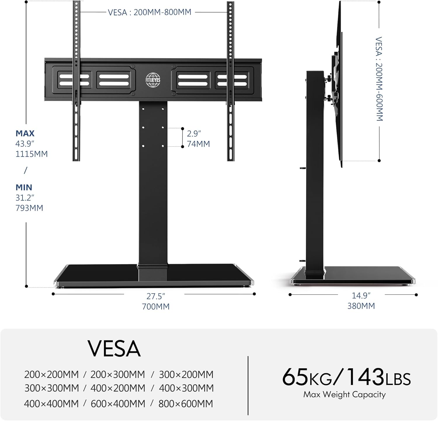 FITUEYES Table Top TV Stand for 50-85 inch TVs and Rolling TV Stand for 32-75 Inch TVs