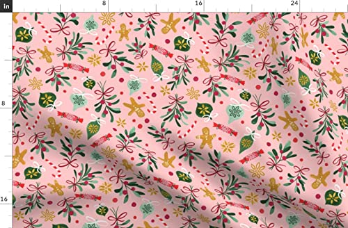 Spoonflower Fabric - Vintage Christmas Pink Winter Holidays Gingerbread Ditsy Green Printed on Petal Signature Cotton Fabric by The Yard - Sewing Quilting Apparel Crafts Decor