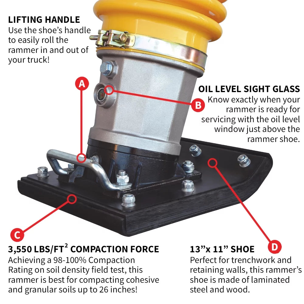 TOMAHAWK 3.6 HP Honda Vibratory Rammer Jumping Jack Tamper with Honda GX120R Engine Compaction Force 3,550 lbs. per square ft