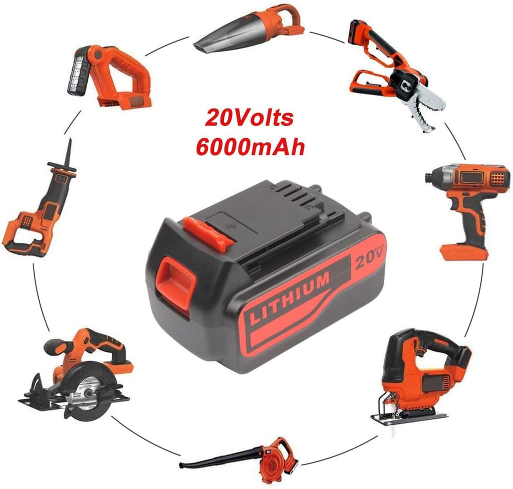 2 Pack 6.0Ah 20V Max Replacement Lithium Battery for Black and Decker 20Volt Max LBXR20 LB20 LBX20 LBXR2020 LBX4020 LB2X4020-OPE LBXR20-OPE Extended Capacity Battery Pack of 2