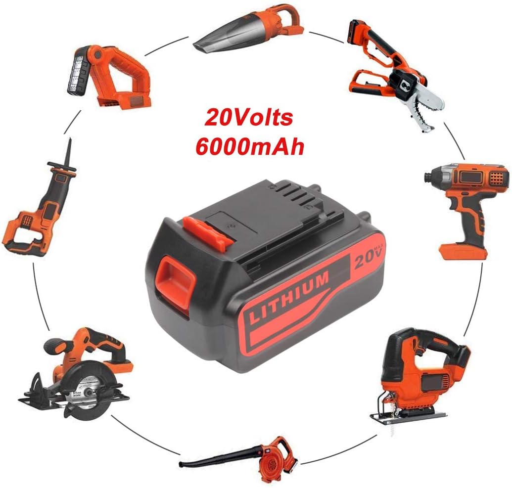 2 Pack 6.0Ah 20V Max Replacement Lithium Battery for Black and Decker 20Volt Max LBXR20 LB20 LBX20 LBXR2020 LBX4020 LB2X4020-OPE LBXR20-OPE Extended Capacity Battery Pack of 2
