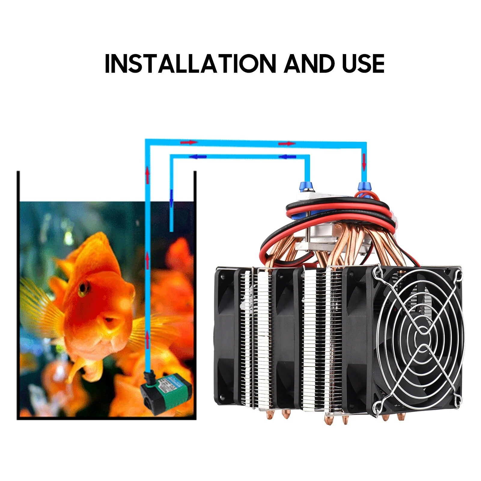 180W High Power Semiconductor Refrigeration Fish Tank Chiller 12V Refrigerator Cooling-water Machine Chiller Water Cooler Aquarium Chiller with 6pcs Heat Dissipation Copper Pipe for 40 Liters Aquarium