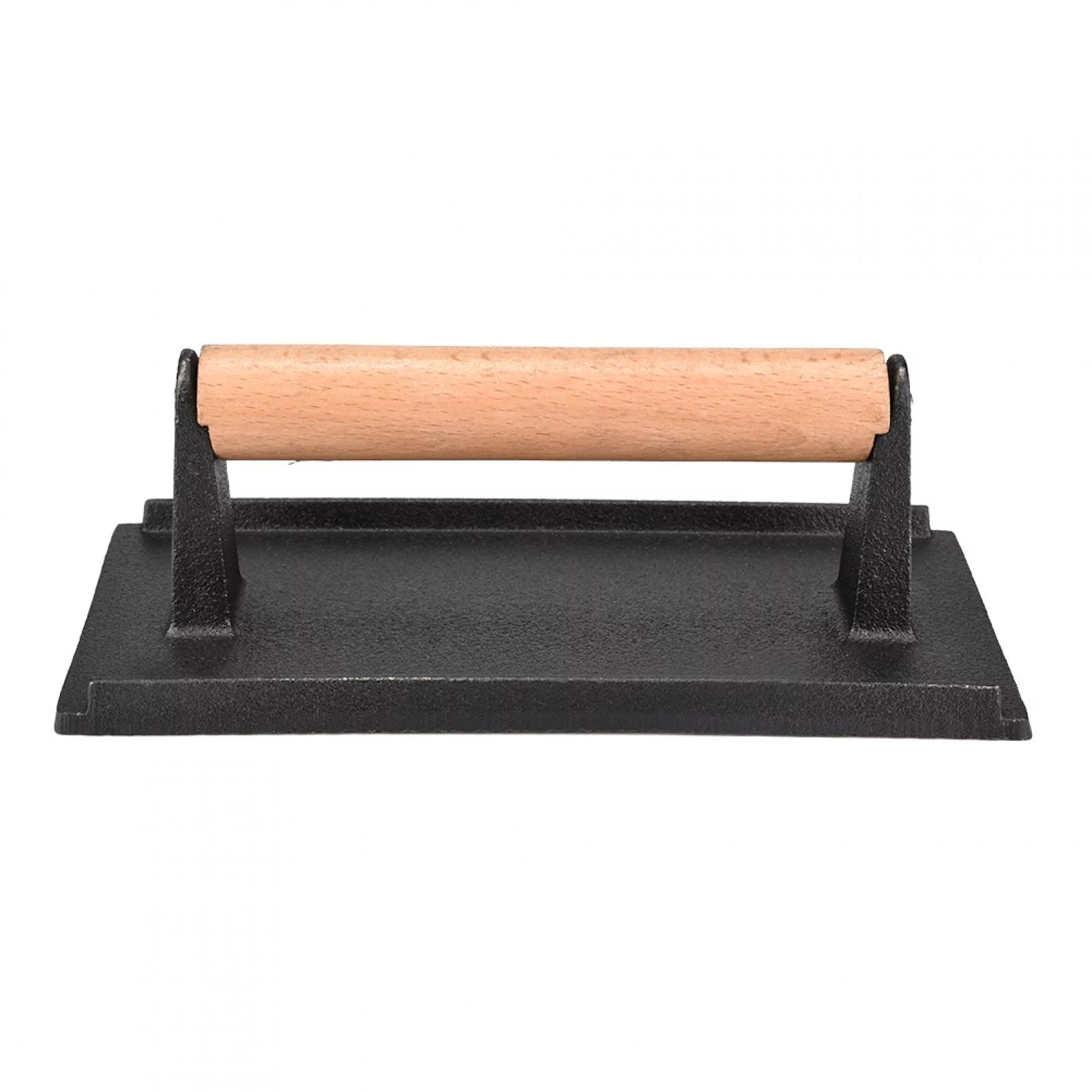 Nikou Steak Press - Commercial Cast Iron Steak Weight Wooden Handle Bacon Grill Hamburger Press cooks faster and does not curl
