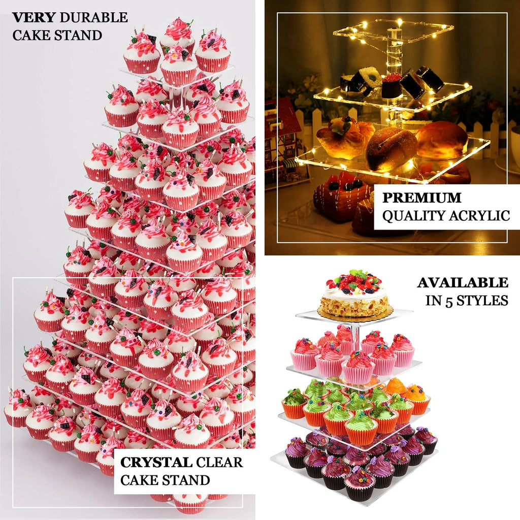 Efavormart 6 Tier Square HEAVY DUTY Acrylic Crystal Glass Clear Cupcake Dessert Decorating Stand For Wedding Birthday Party Dessert
