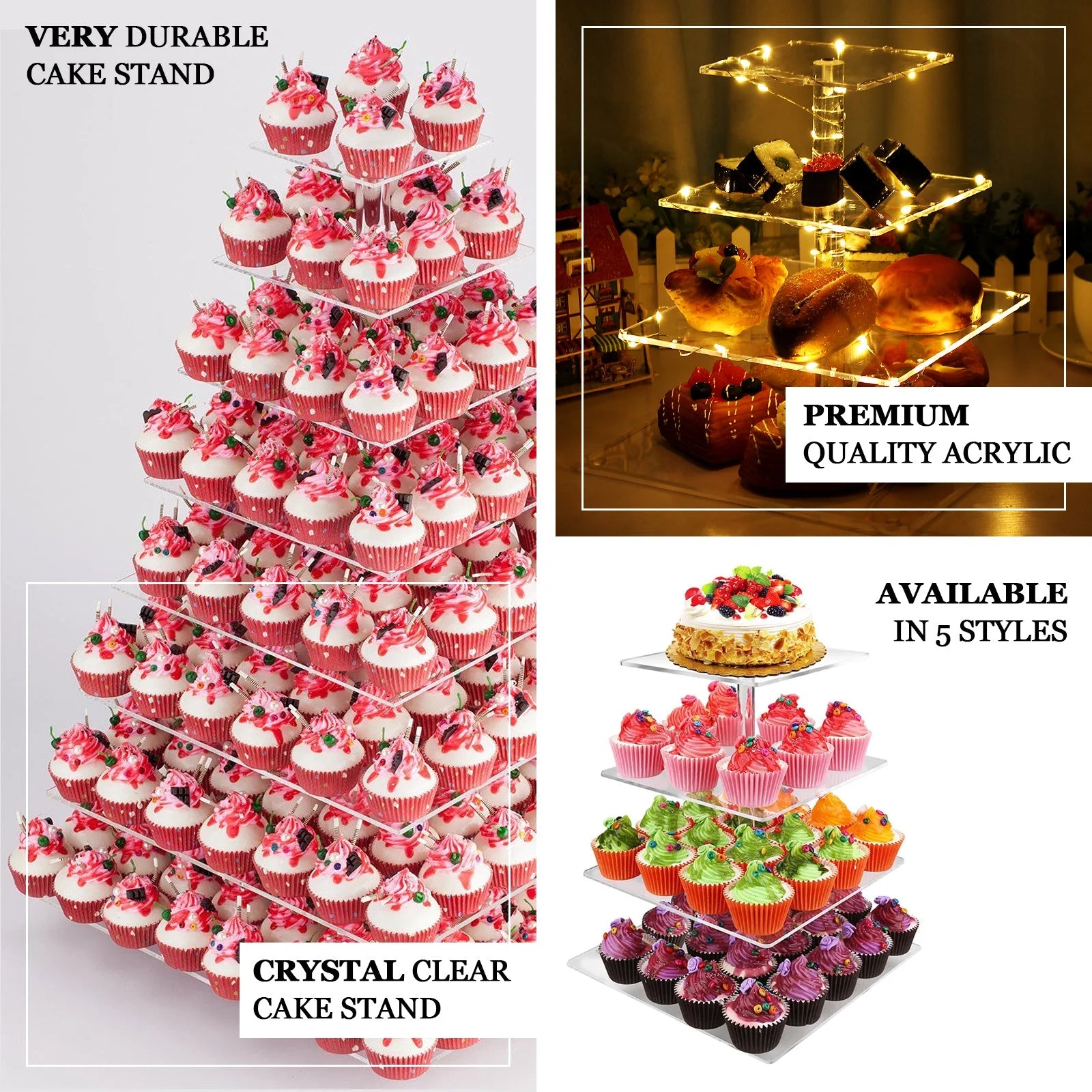 Efavormart 6 Tier Square HEAVY DUTY Acrylic Crystal Glass Clear Cupcake Dessert Decorating Stand For Wedding Birthday Party Dessert