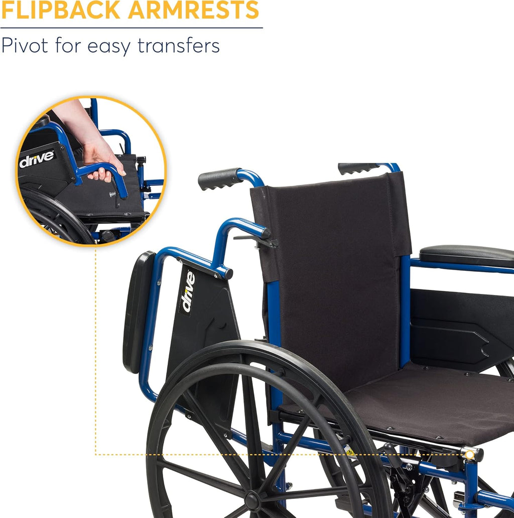Drive Medical BLS18FBD-ELR Blue Streak Lightweight Wheelchair with Swing-Away Elevating Leg Rests and Flip-Back Arms & 14886 Skin Protection Gel "E" Wheelchair Seat Cushion